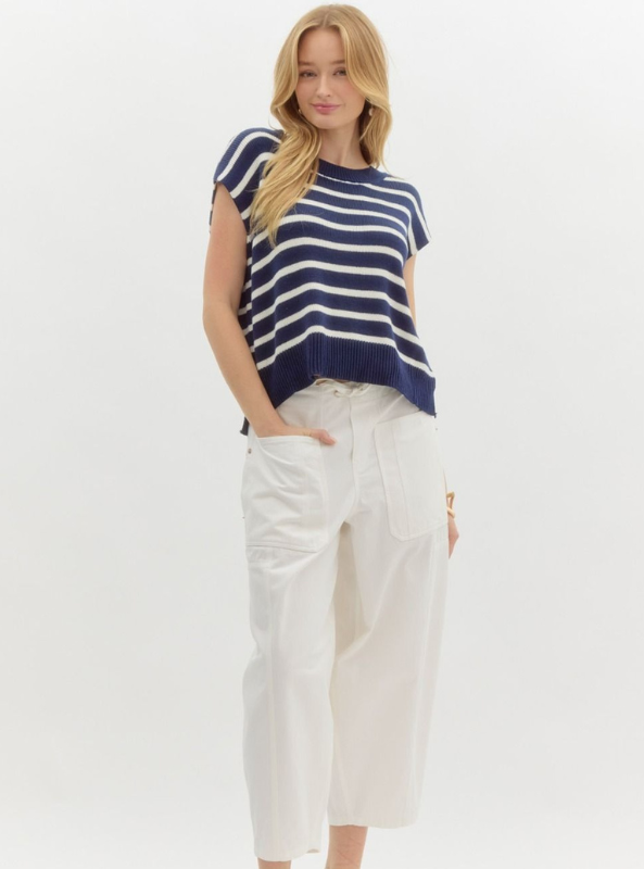Navy Striped Knit Top - Tres Chic Boutique
