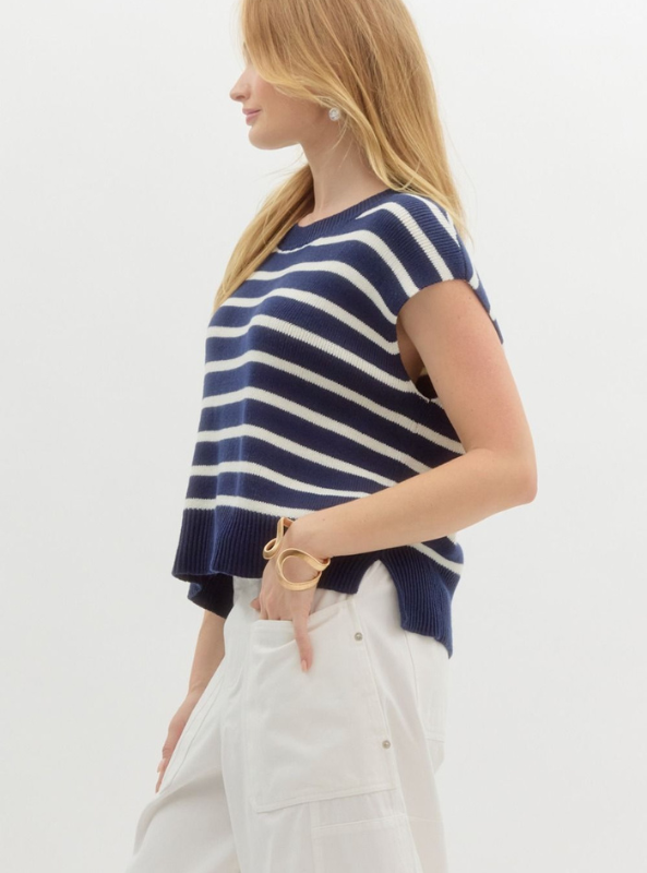 Navy Striped Knit Top - Tres Chic Boutique