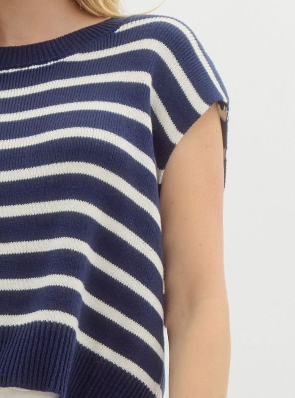 Navy Striped Knit Top