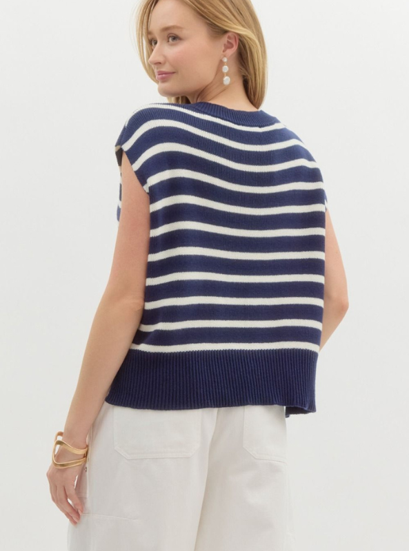 Navy Striped Knit Top