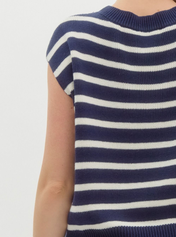 Navy Striped Knit Top