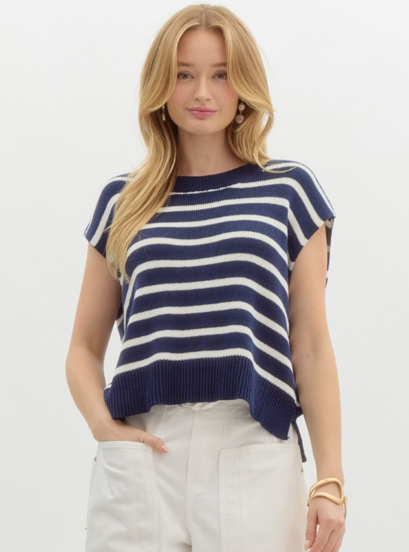 Navy Striped Knit Top - Tres Chic Boutique