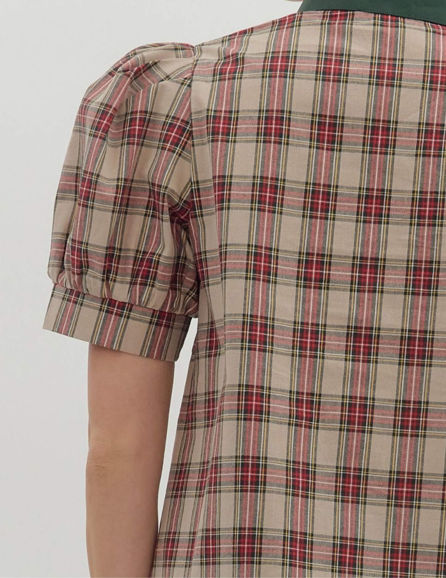 Plaid Patterned VNeck Top- Taupe - Tres Chic Boutique