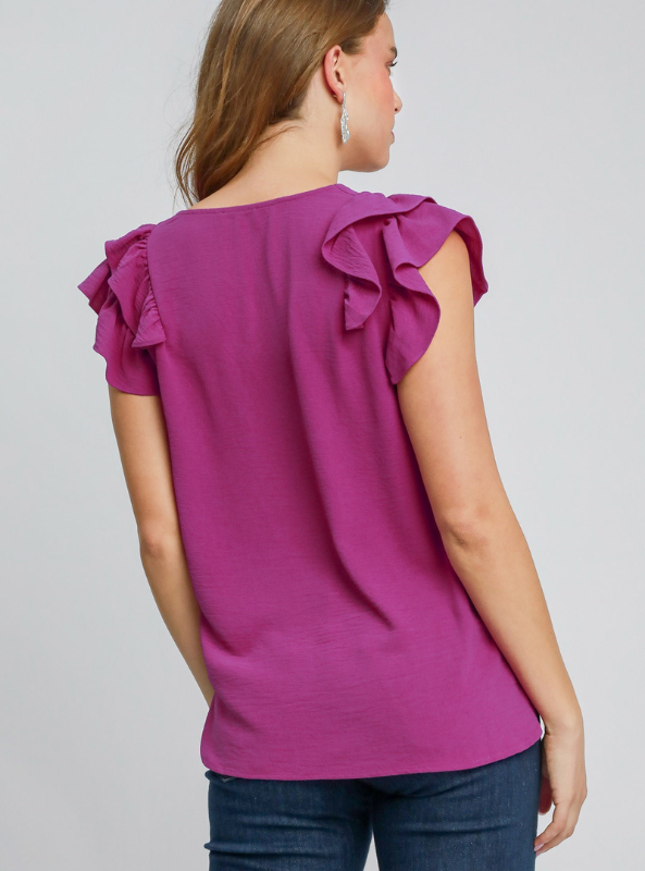 Ruffle Edge V-Neck Top