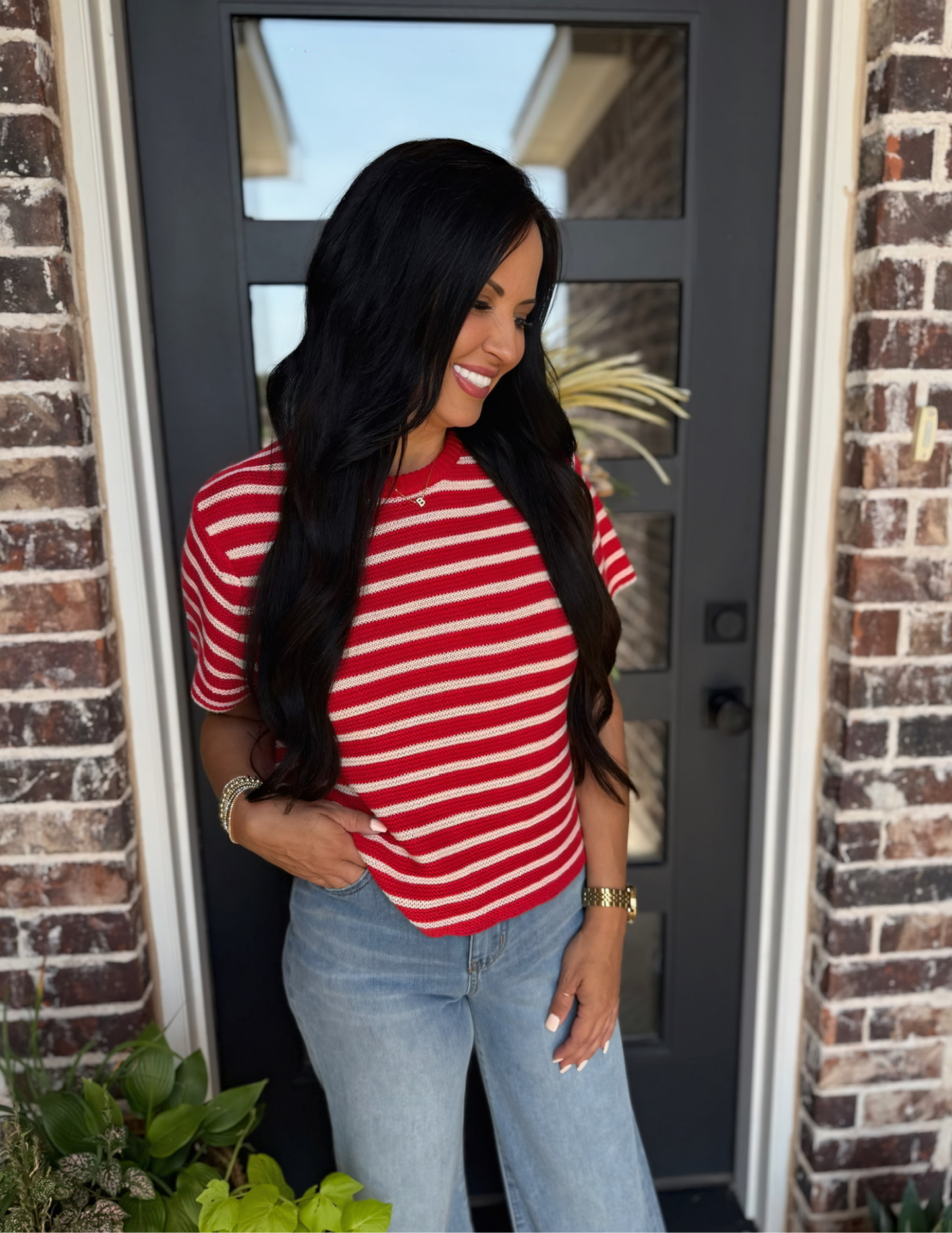 Short Sleeve Striped Sweater Top