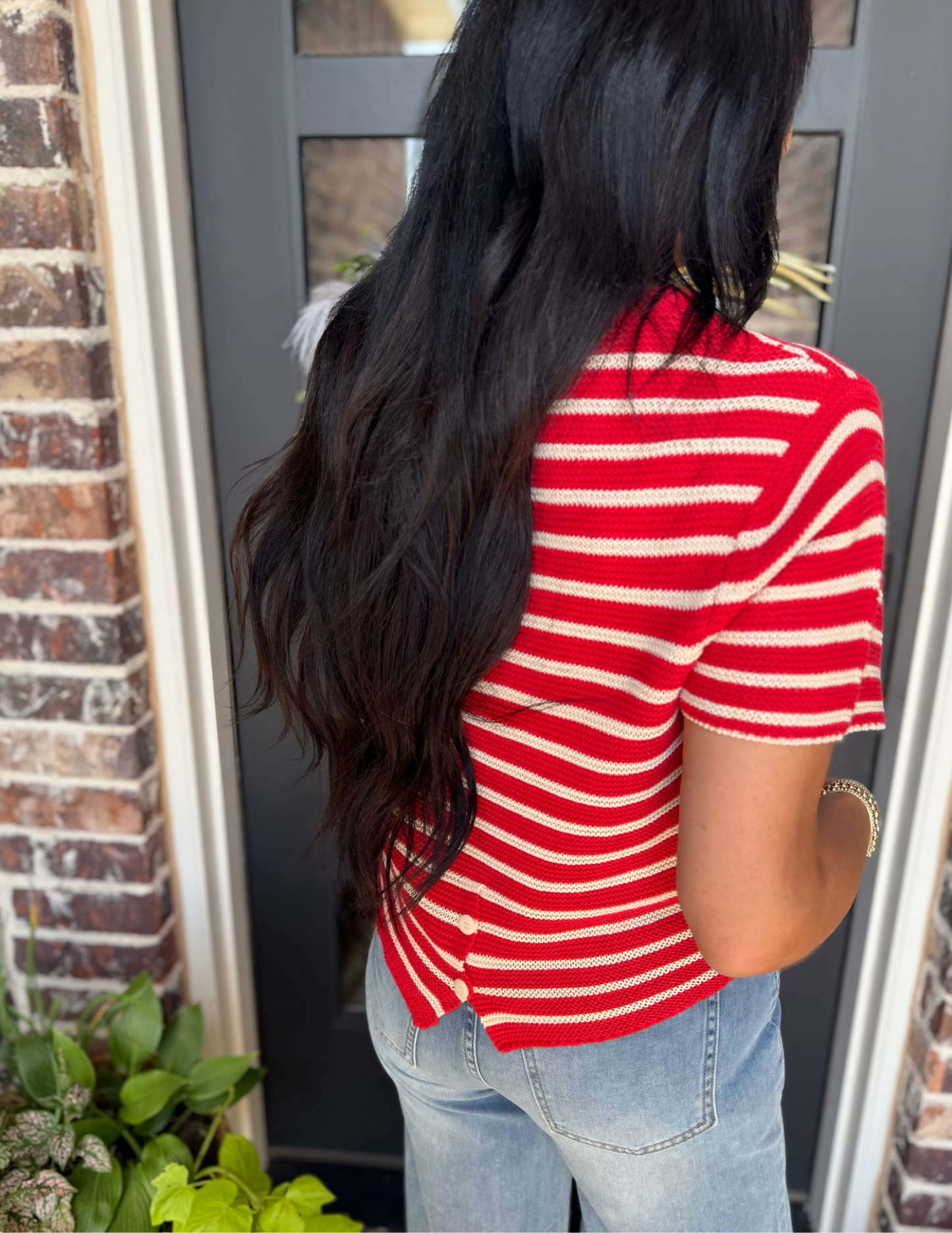 Short Sleeve Striped Sweater Top