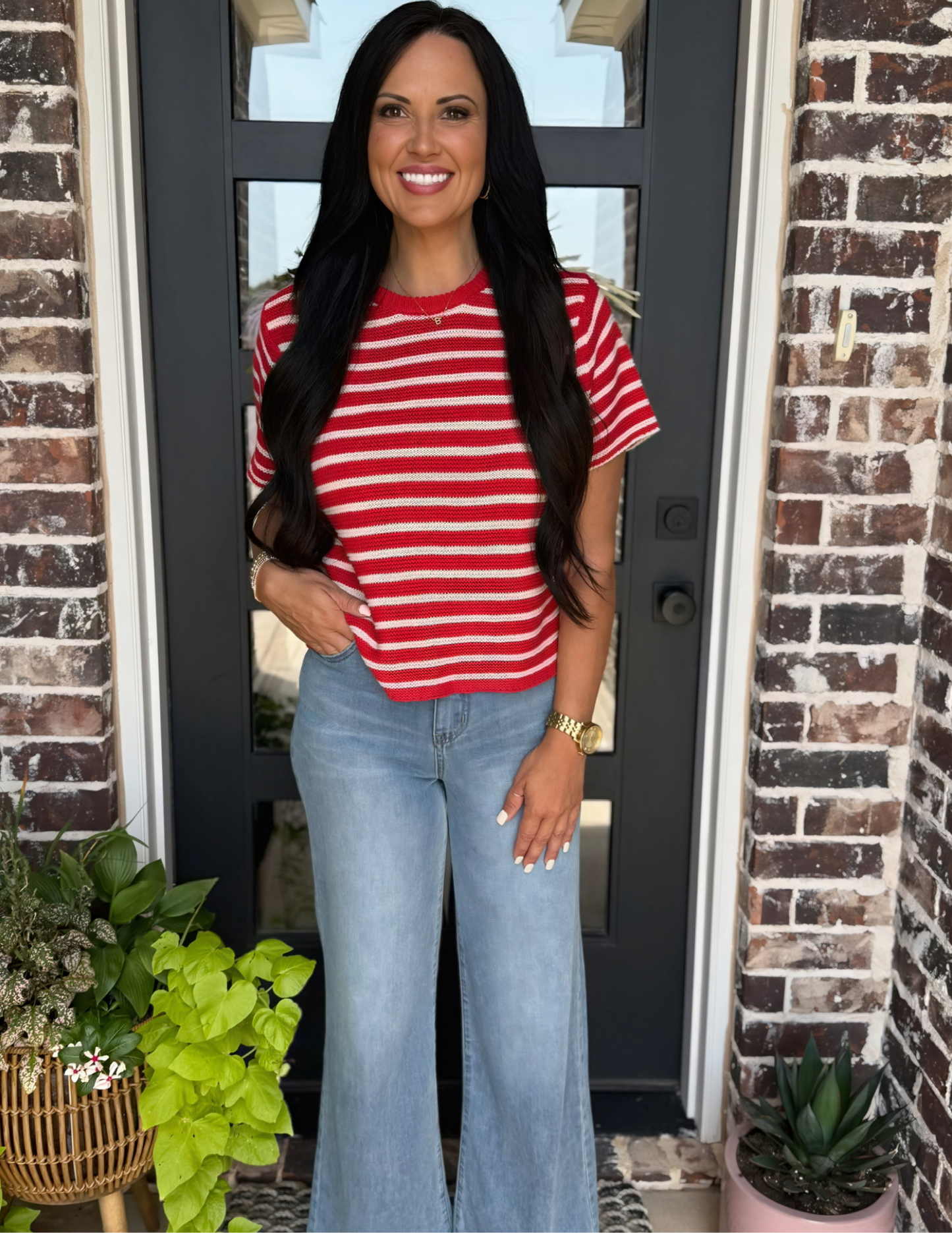 Short Sleeve Striped Sweater Top