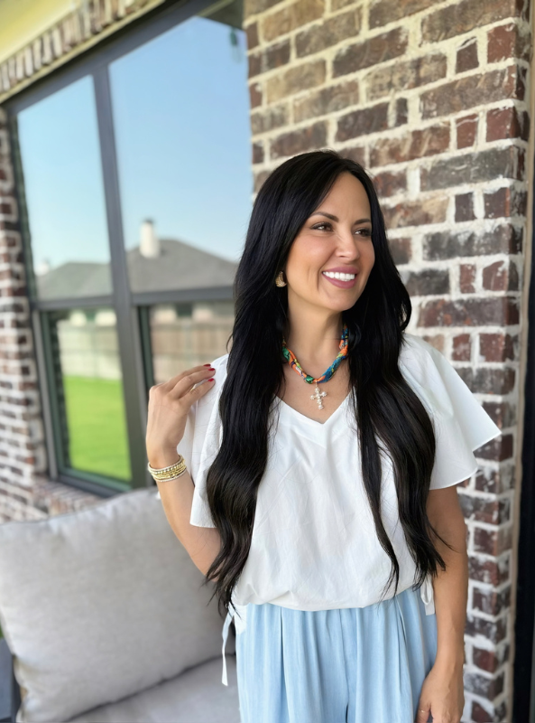Side Ribbon Tie V-Neck Top - Tres Chic Boutique
