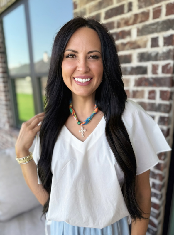 Side Ribbon Tie V-Neck Top - Tres Chic Boutique