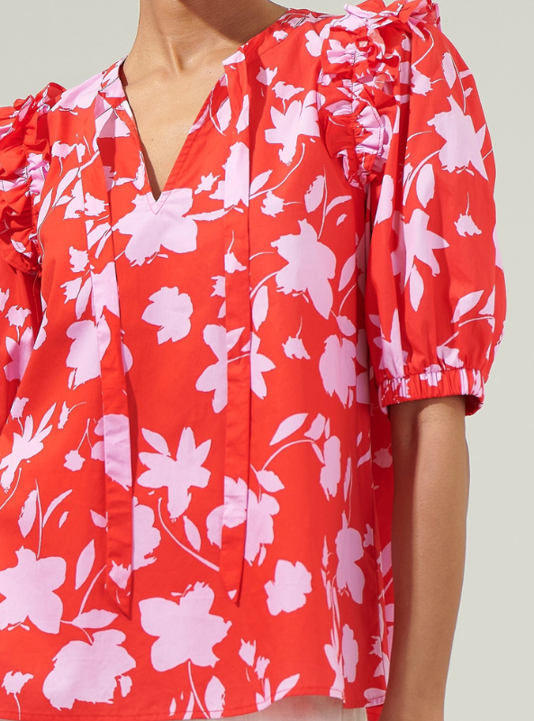 Sunset Floral Noche Tie Neck Blouse
