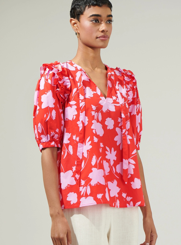 Sunset Floral Noche Tie Neck Blouse