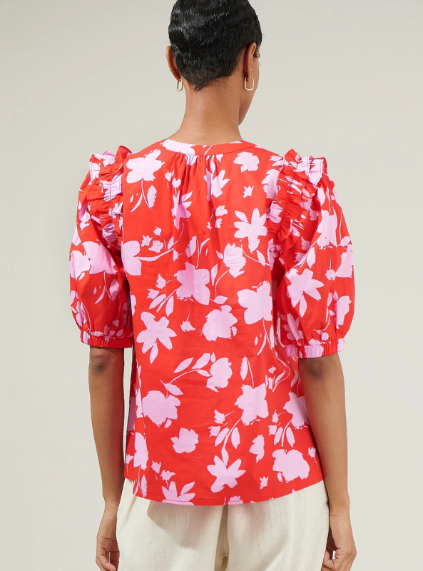 Sunset Floral Noche Tie Neck Blouse