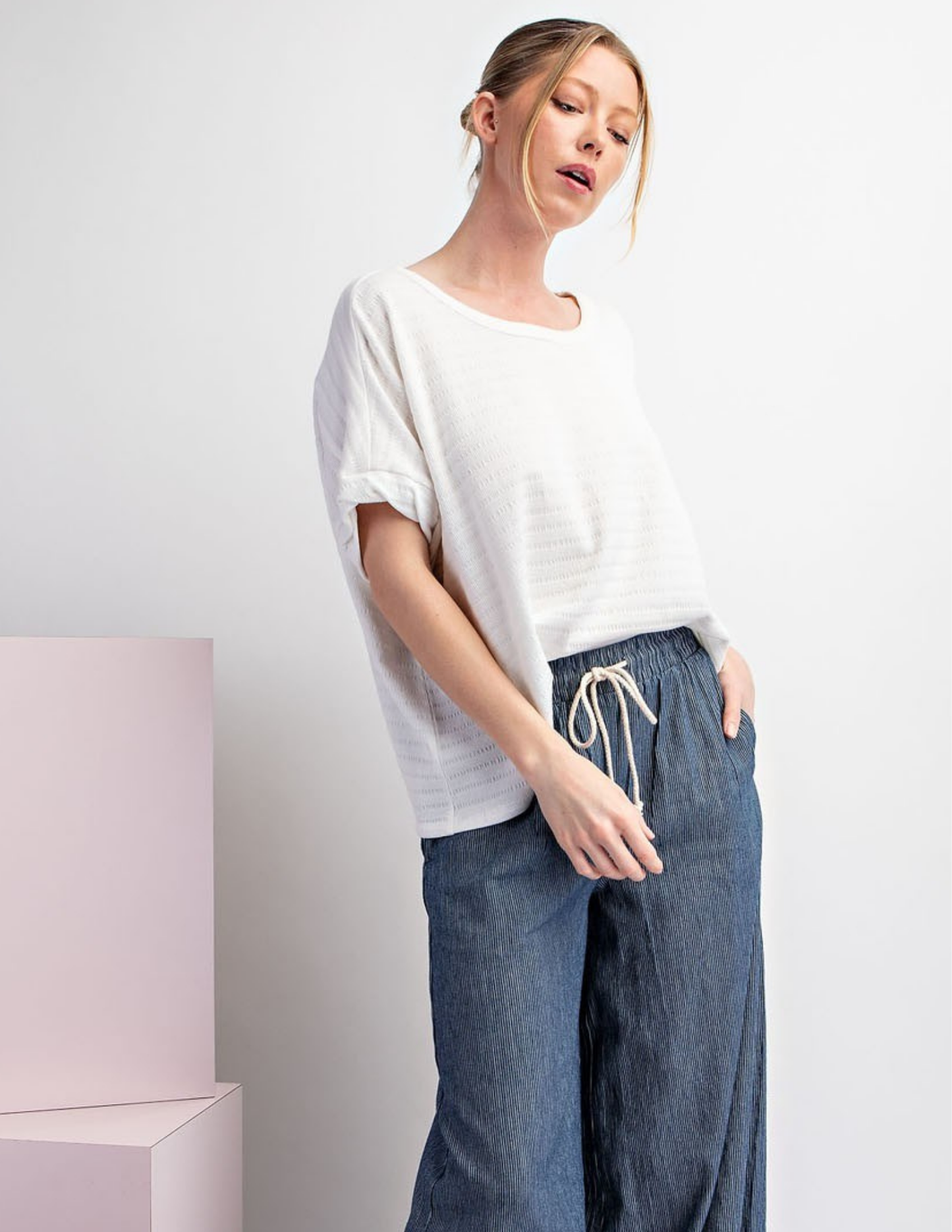 Textured Loose Fit Top- Off White