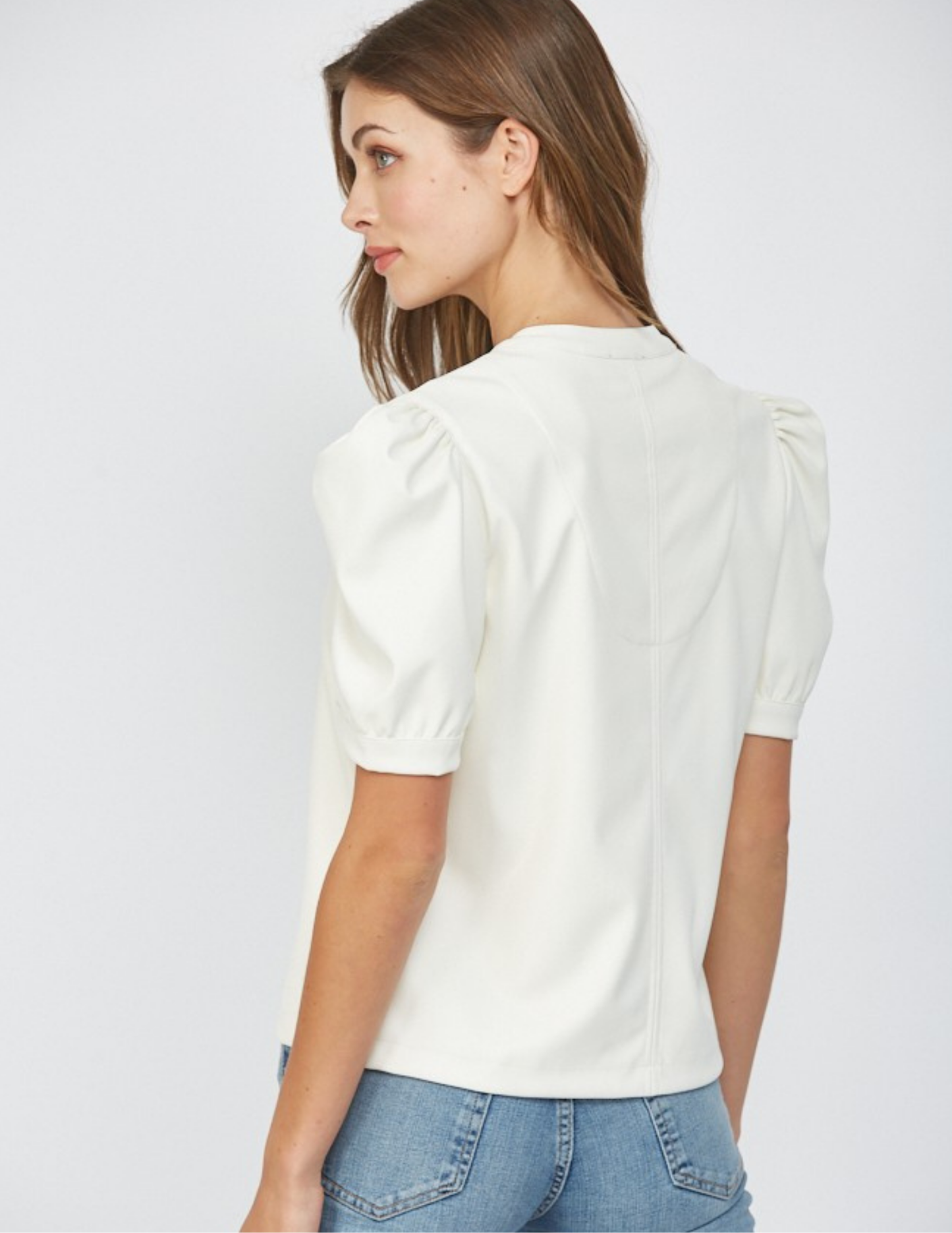 V Neck Faux Leather Top- Cream