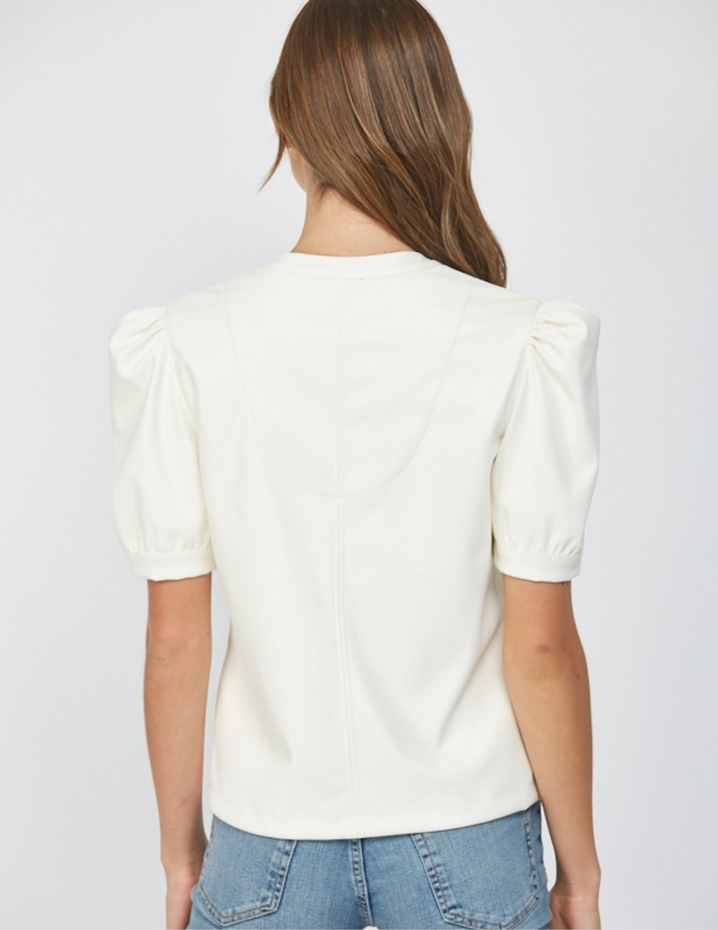 V Neck Faux Leather Top- Cream
