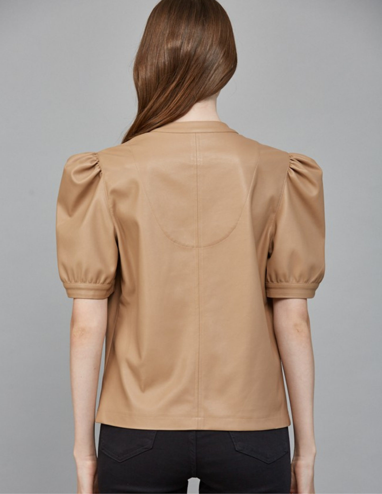 V Neck Faux Leather Top- Latte