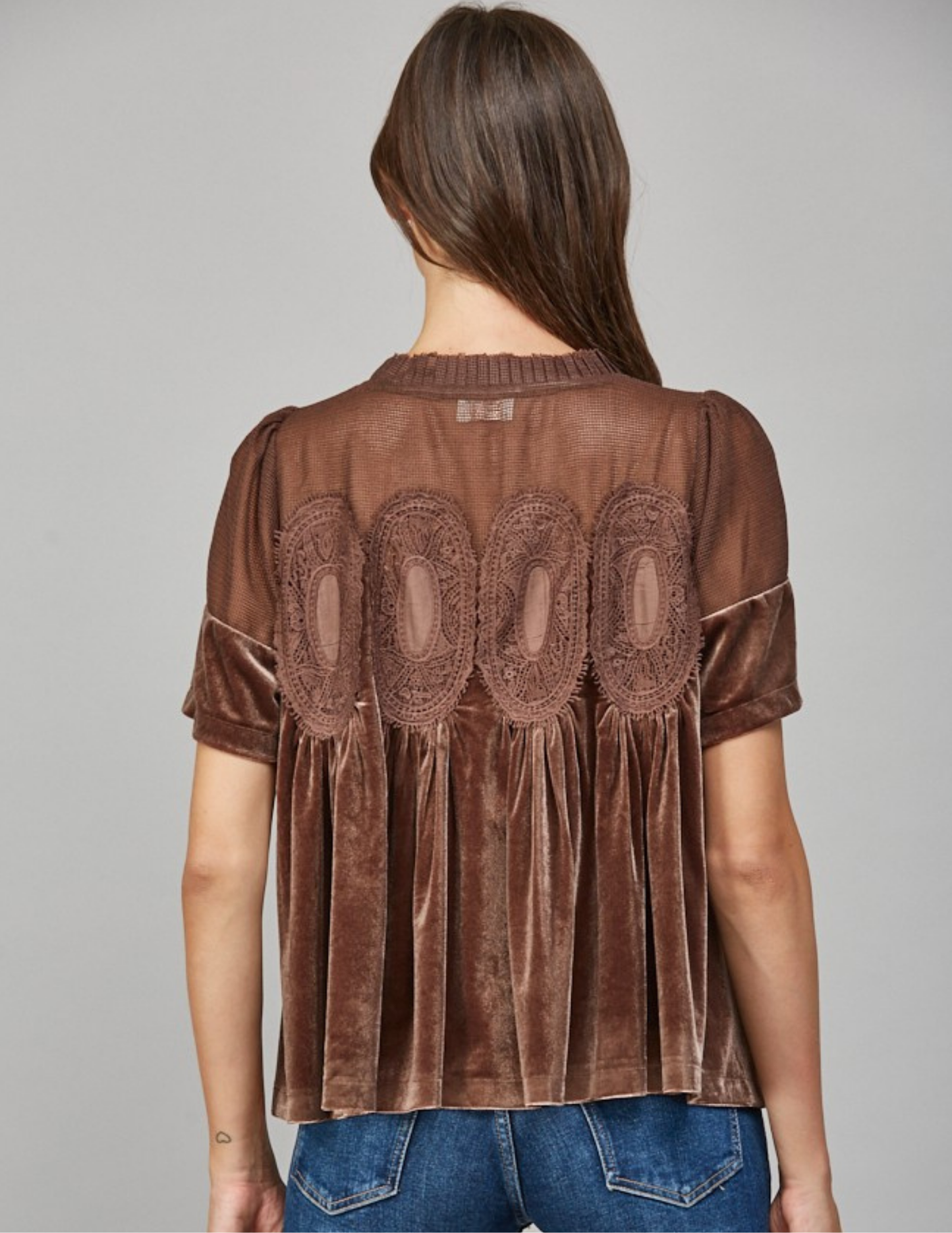 Velvet & Lace Babydoll Top- Choco Brown