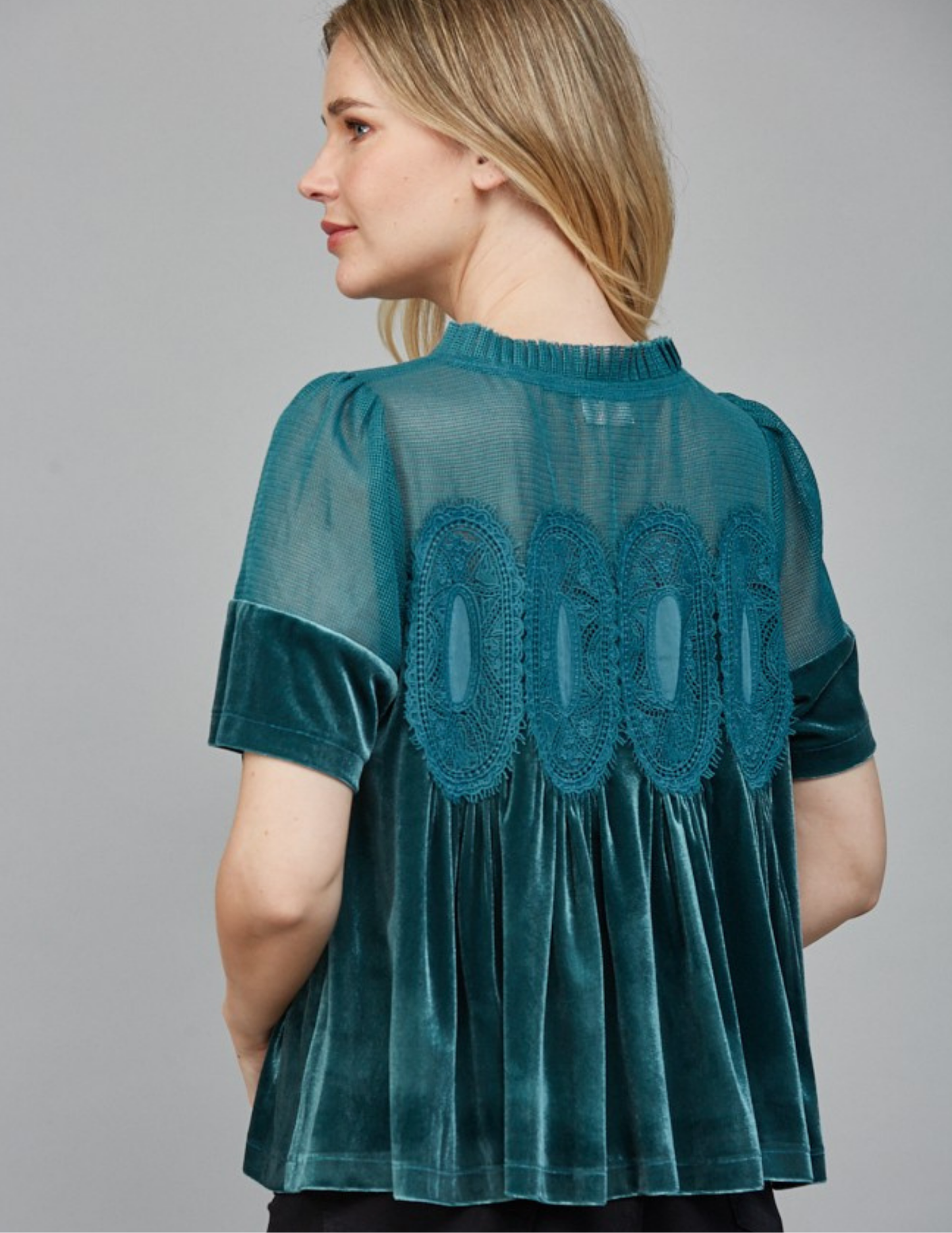 Velvet & Lace Babydoll Top- Teal Green