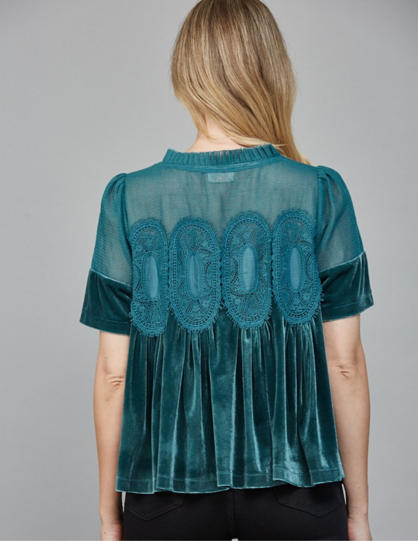 Velvet & Lace Babydoll Top- Teal Green