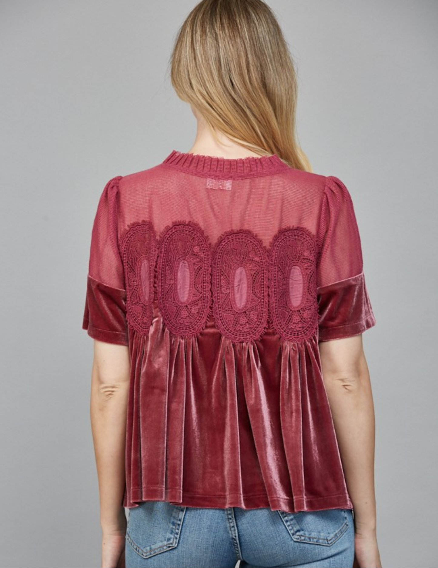 Velvet & Lace Babydoll Top- Woodrose