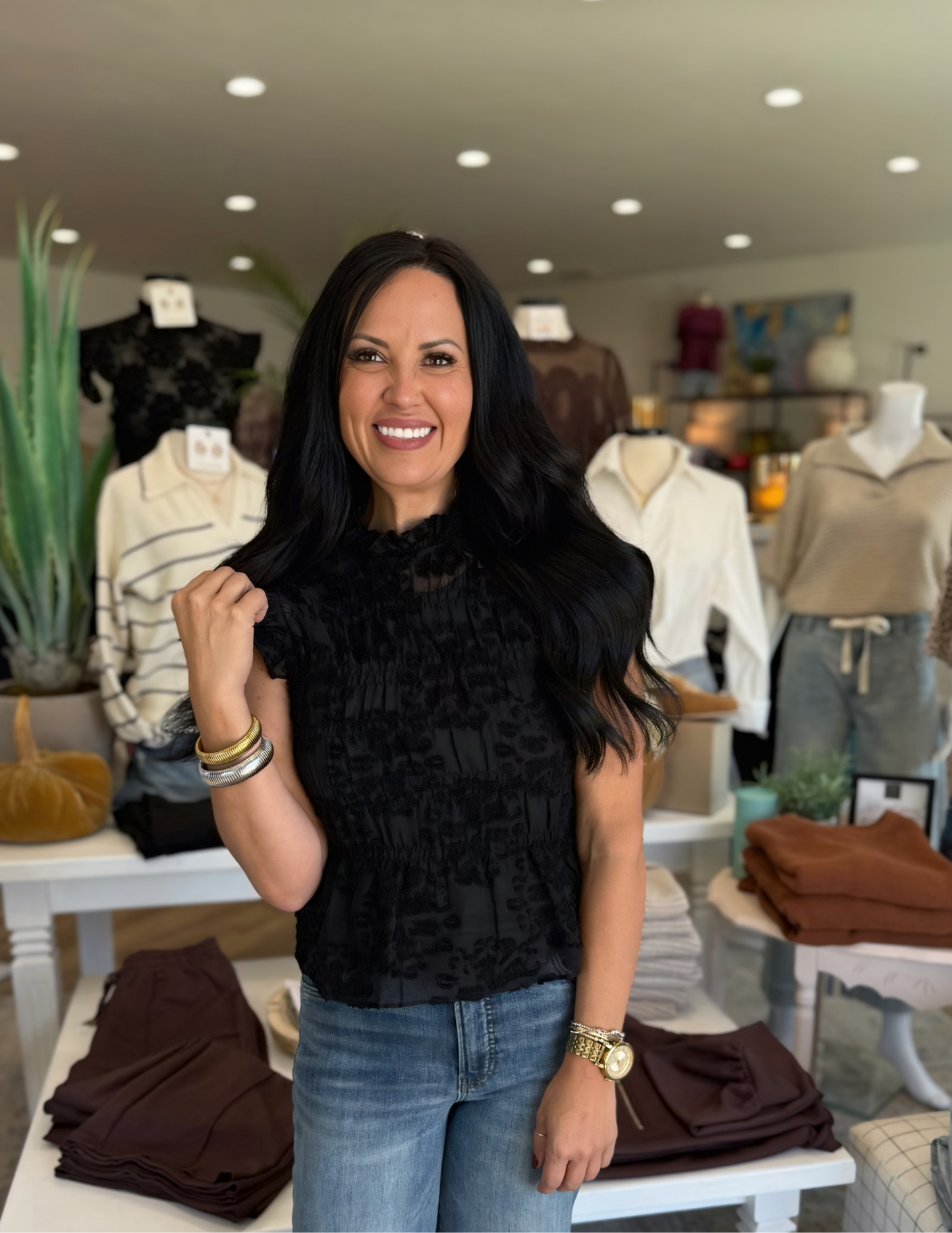Velvet with Lace Top- Black