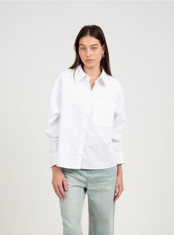White Button Up with Cuff Detail Top - Tres Chic Boutique