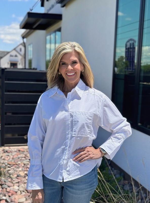 White Button Up with Cuff Detail Top