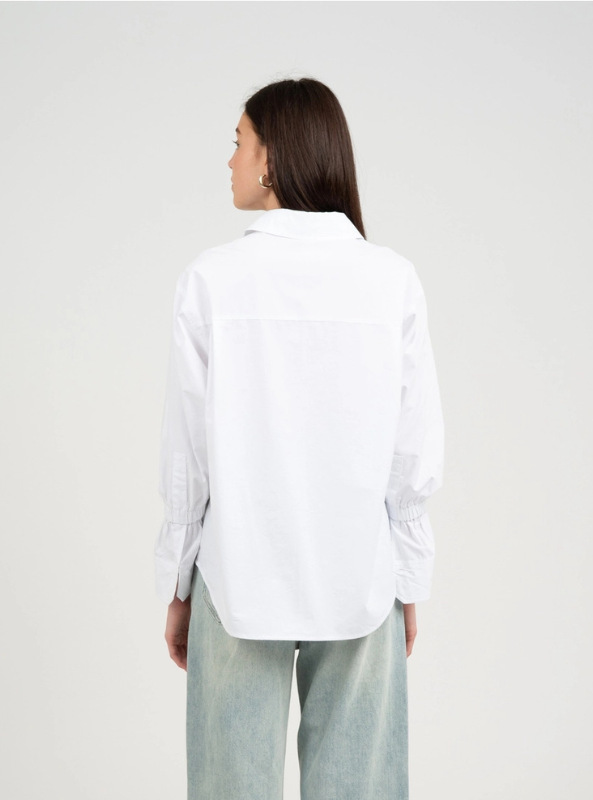 White Button Up with Cuff Detail Top - Tres Chic Boutique