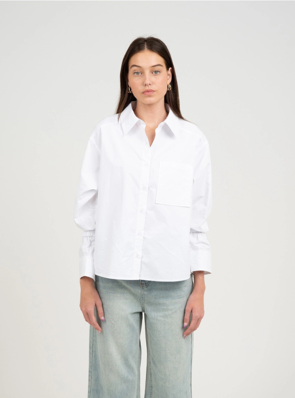 White Button Up with Cuff Detail Top - Tres Chic Boutique
