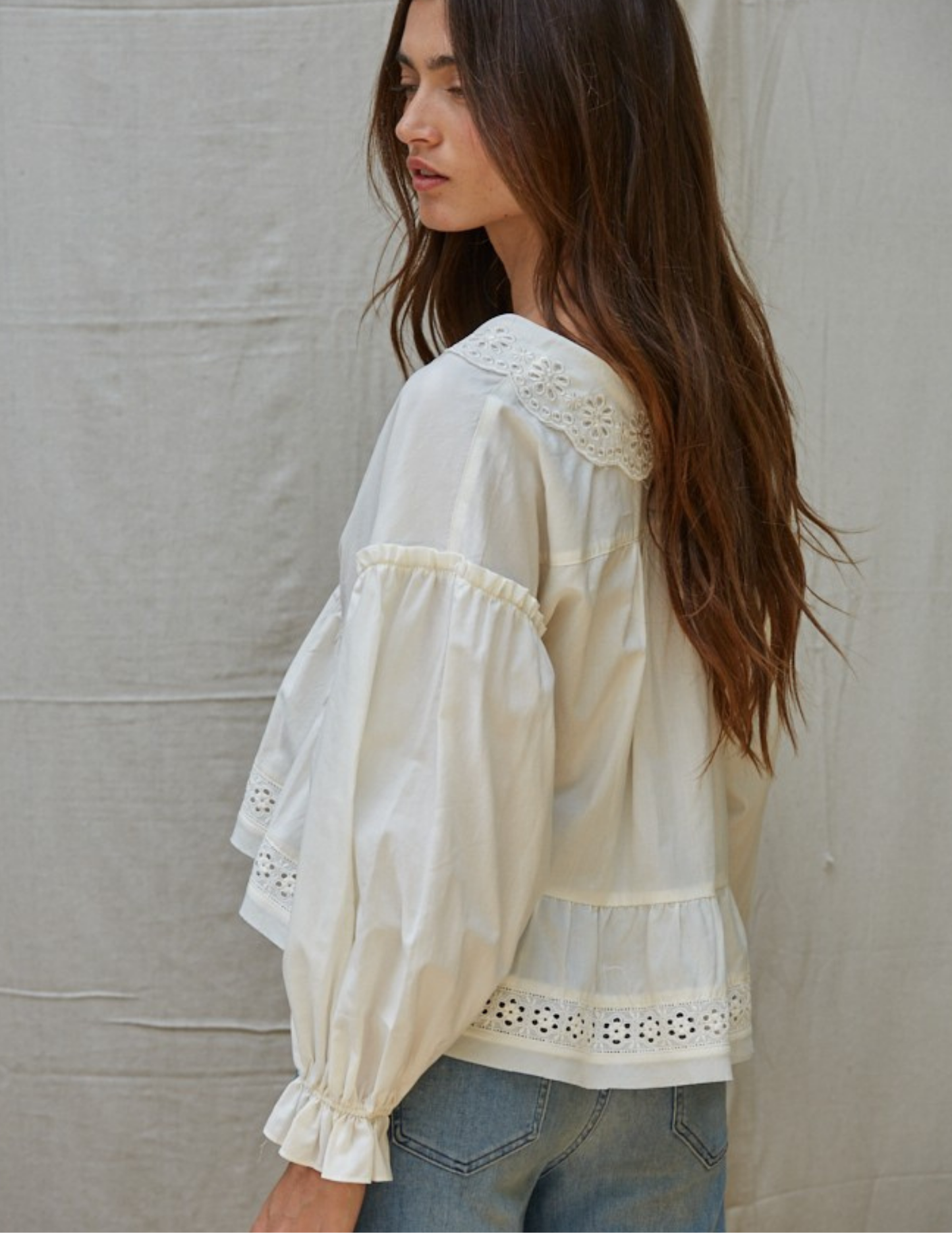 Willowisp Eyelet Collared Top- Ivory