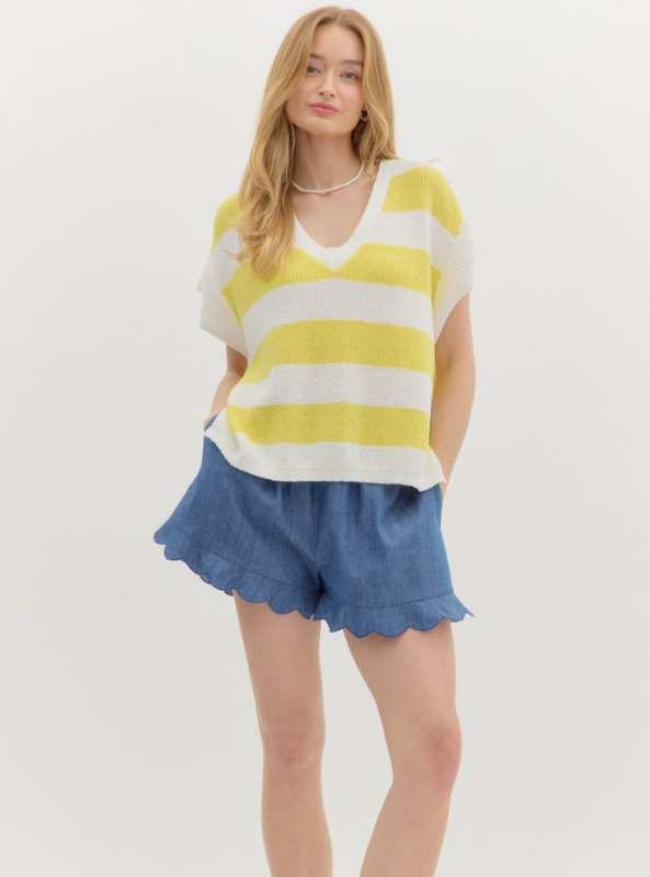 Yellow Stripe Oversized Knit Top