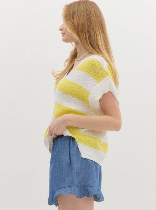 Yellow Stripe Oversized Knit Top - Tres Chic Boutique