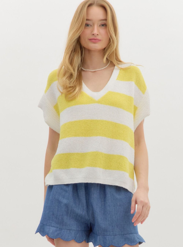 Yellow Stripe Oversized Knit Top