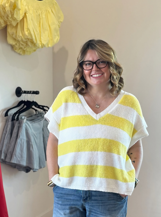 Yellow Stripe Oversized Knit Top - Tres Chic Boutique