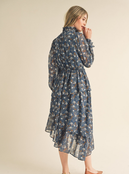 Layered Asymmetrical Midi Dress- Teal Blue