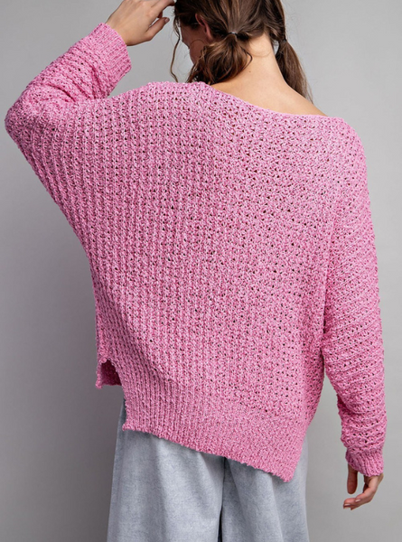 One Shoulder Loose Fit Knit Top Baby Pink