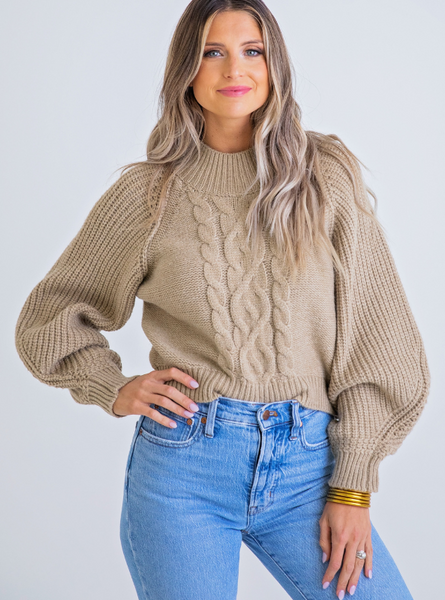 Karlie- Oatmeal Cable Mock Sweater