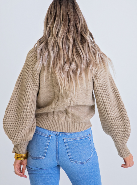 Karlie- Oatmeal Cable Mock Sweater