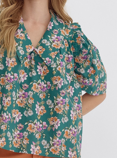 Green Floral Top