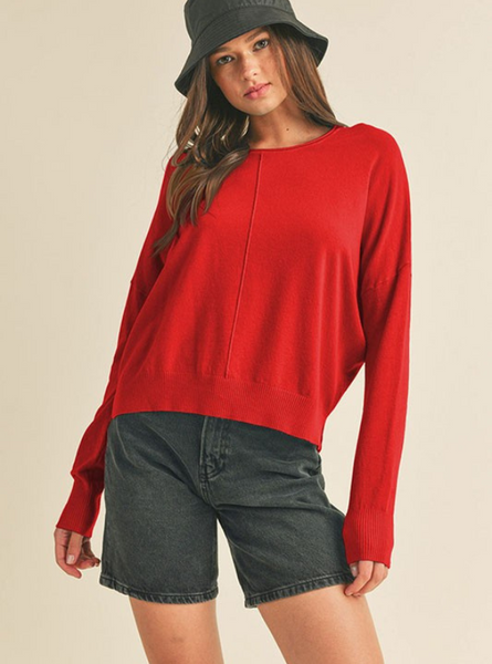 Light Weight Round Neck Sweater- Red
