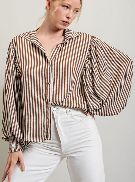 Printed Brown Bubble Sleeve Top