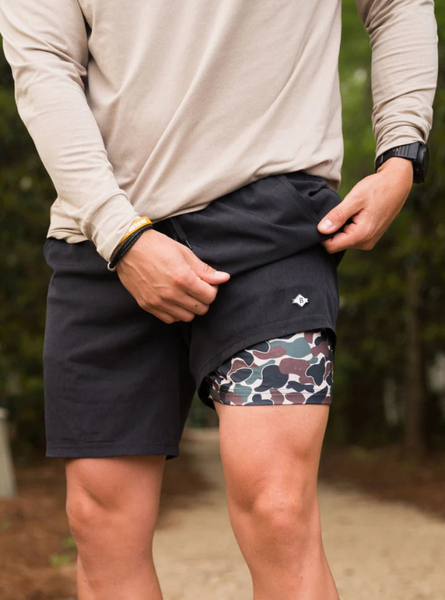 Athletic Shorts- Heather Black- Throwback Camo Liner