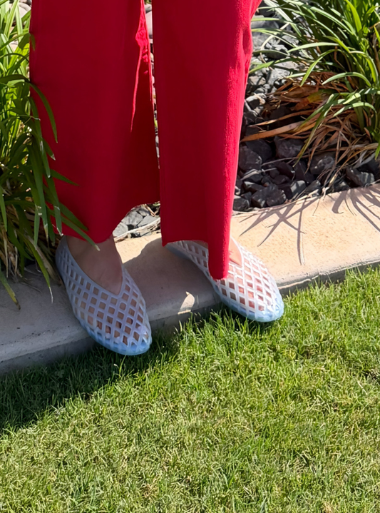 Ashley Mesh Soft Jelly Slip On Flats- Light Blue