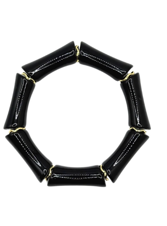 Black Acrylic Bamboo Bracelet with Gold Accents