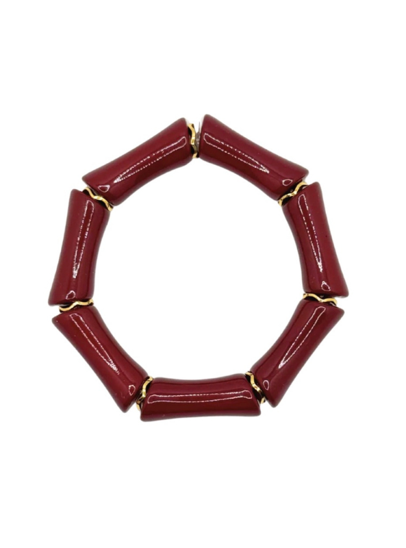 Maroon Acrylic Bamboo Bracelet with Gold Accents