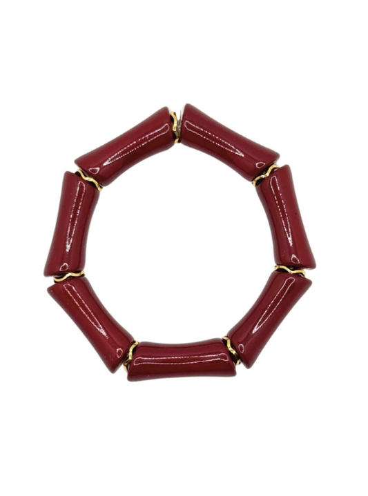 Maroon Acrylic Bamboo Bracelet with Gold Accents