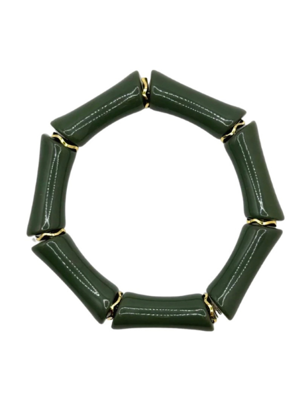 Sage Green Acrylic Bamboo Bracelet with Gold Accents