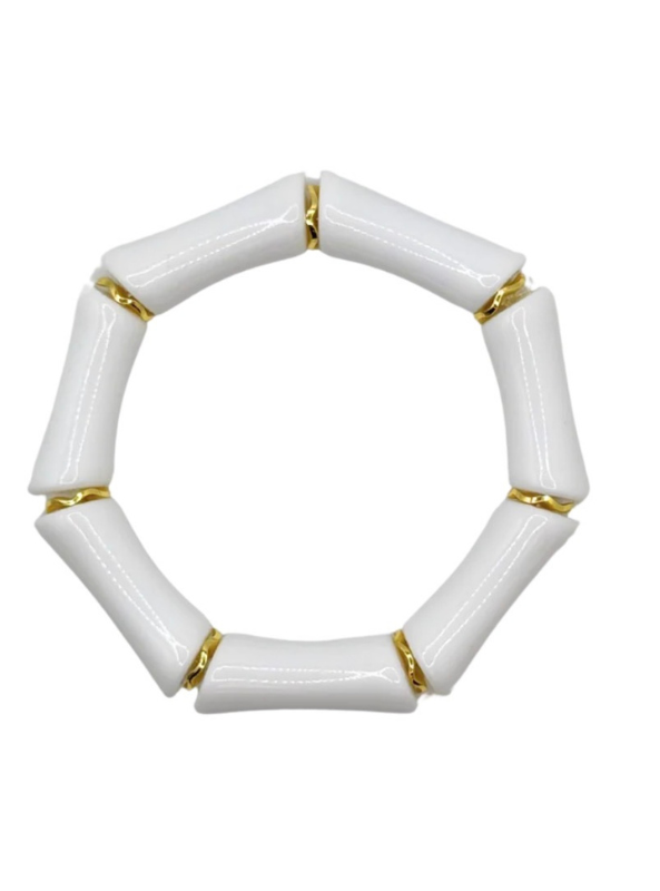 White Acrylic Bamboo Bracelet with Gold Accents