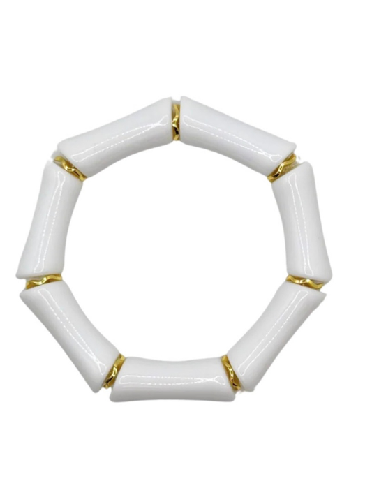 White Acrylic Bamboo Bracelet with Gold Accents