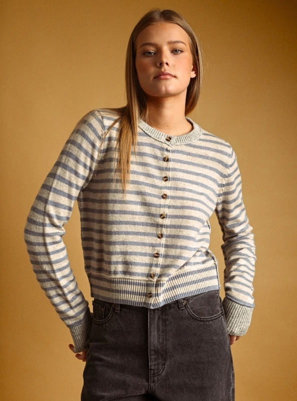 Becca Striped Button Front Cardigan